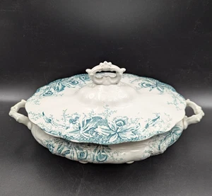 Antike Regina 'Cliff' Halbporzellan Transferware Gemüseterrine mit Deckel - Bild 1 von 8