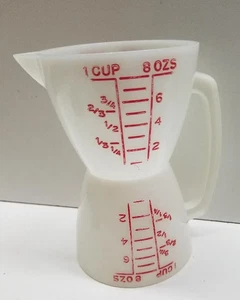 Vintage Tupperware #860 doppio misurino Wet Dry 8 oz scritta rossa made in USA - Foto 1 di 6