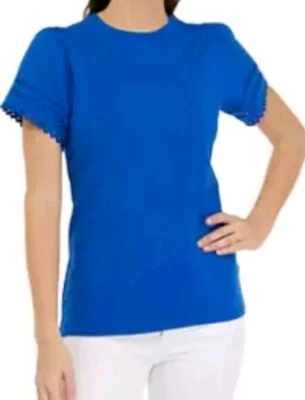 Crown & Ivy Top Ollie Jersey Azul Mujer Algodón Informal Ojales Lge Manga Corta Foto 1 de 4