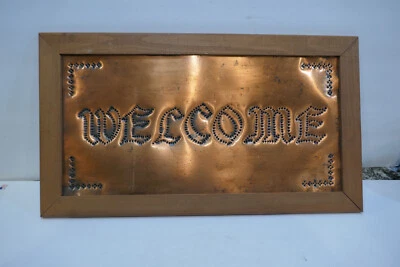 Vintage Copper Punched Metal Welcome Wood Framed Sign, 18" x 10" - Image 1 of 4