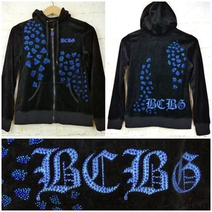 De Colección BCBGMAXAZRIA Y2K Terciopelo Sudadera con Capucha Chaqueta de Pista S Negro Estrás Manchas de Animales - Imagen 1 de 14