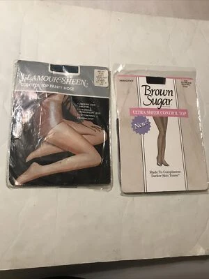 Glamour Sheen Brown Sugar Panty Hose Set Size M Green Off Black 3702 - Image 1 of 4