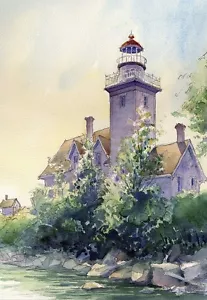 Thirty Mile Point Lighthouse, Lake Ontario, New York. James Mann Art Notecards - Picture 1 of 2