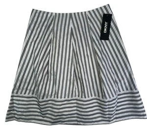 NEW DKNY Striped Silk Skirt Gray White Size 2 28" Waist NWT Retail $195 - Picture 1 of 7