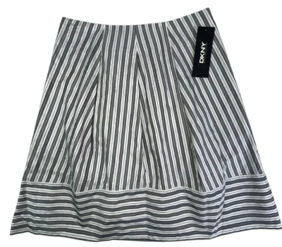 NUEVA DKNY Falda de Seda a Rayas Gris Blanco Talla 2 28" Cintura Cachicha $195 Foto 1 de 4