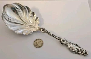 Whiting OLD LILY Sterling Silver 9.25" Berry Serving Spoon c.1902 ART NOUVEAU - Picture 1 of 8