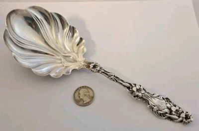 Cuchara para servir bayas de plata esterlina Whiting Old Lily de 9,25" c.1902 ART NOUVEAU Foto 1 de 4