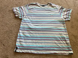 Enyce Striped Shirt Mens 5XL Short Sleeve Blue Grey Red - Picture 1 of 4