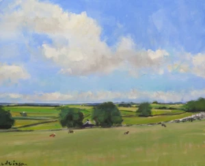 ORIGINAL MALCOLM LUDVIGSEN Midsummer Day Peak District country life PAINTING - Picture 1 of 2