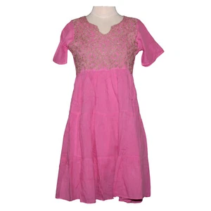 Women's Pink Med Tunic Comfy Cute Cotton Blouse Dress Shirt Sweetheart Neckline - Picture 1 of 7