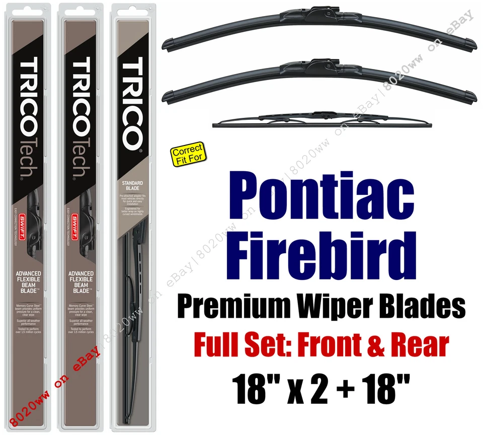 Wiper Blades 3pk Front Rear - fit 1982-1989 Pontiac Firebird - 19180x2/30180 - Image 1 of 1