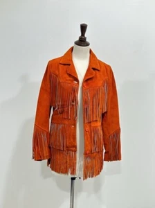 Damen-Western-Wildlederjacke im Bohemian-Stil mit Fransen - Farbe Orange - Bild 1 von 5