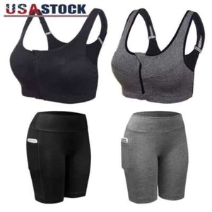 Womens Sleeveless Yoga Set Crop Top Sport Suit Top Workout Clothes Gym Leggings - Picture 1 of 18