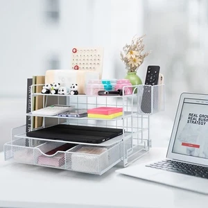 Desk Organizer, Office Desk Accessoreis with Drawer, 4-Tier Dorm Room Essentials - Picture 1 of 13