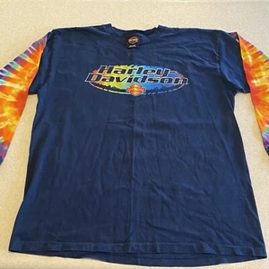 Vtg Harley Davidson Tie Dye Long Sleeve T-shirt Biker Singlestitch LARGE - Picture 1 of 20