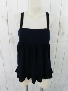 J.Crew Navy Blue Criss Cross Ruffle Hem Sleeveless Knit Top - Size Large - Picture 1 of 4