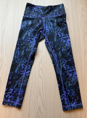 Leggings Lululemon Wunder Under Crop II Negro Púrpura Talla 2 Floral Luon Foto 1 de 4