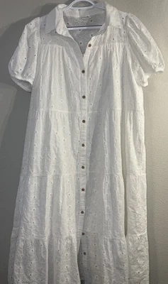 Maxi Vestido HAPPY THREADS Talla XL Blanco Ojales En Niveles Maxi Boho Cottagecore Algodón Foto 1 de 4