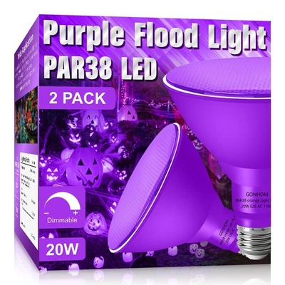 2 Pack PAR38 Purple Flood Lights Outdoor,Dimmable LED Purple Light Bulbs,20W(... - Image 1 of 4
