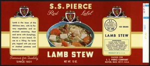 Vintage label S S PIERCE Lamb Stew pictured Boston Massachusetts unused n-mint+ - Picture 1 of 3