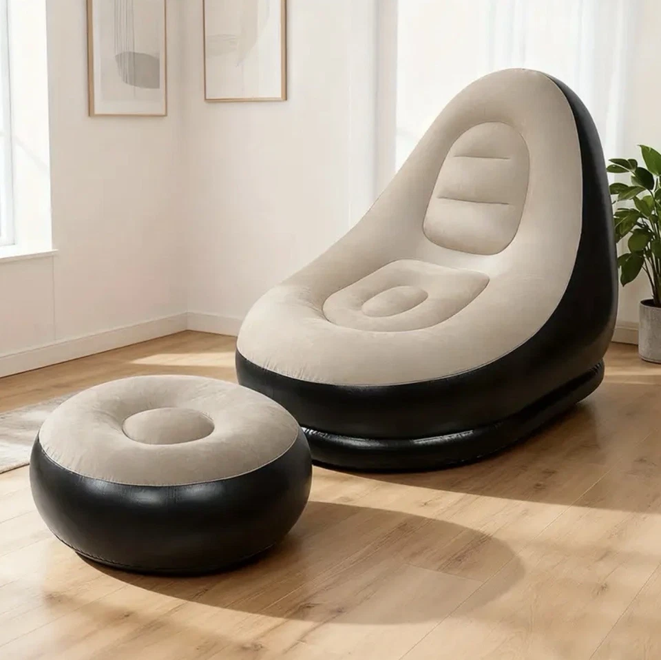 Sofá reclinable inflable con reposapiés, sillón plegable para interior/exterior Foto 1 de 4