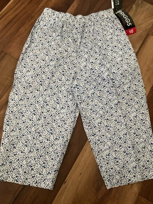 Pantalones para mujer Briggs Capri tiro alto azul Ditsy estampado floral cintura elástica talla 10 Foto 1 de 4