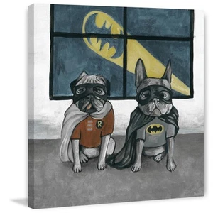 Parvez Taj Superhero Bulldogs Painting Print on Wrapped Canvas 12x12 - Picture 1 of 9