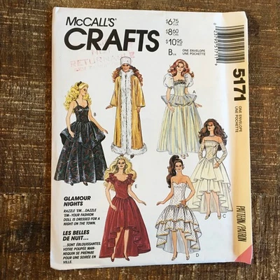 McCalls Crafts Sewing Pattern 5171 11.5" Doll Dress Gown Glamour Nights UNCUT - Image 1 of 2
