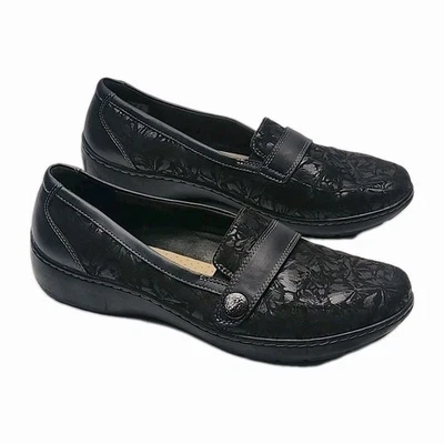 Clarks Collection Shoe Loafer Black Textured Look Size 11W Wide Women Low Heel - Image 1 of 4