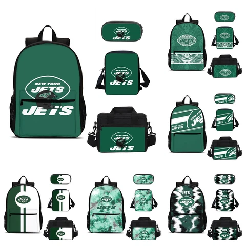 New York Jets Students Backpacks Set 4PCS Lunch Crossbody Bag Penilcase Gifts Cover
