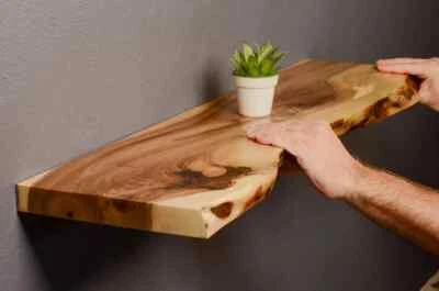 Natural Wood Live Edge Shelf Solid Floating Wall Shelf Modern Rustic Wooden Gift - Image 1 of 4