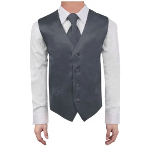 Dark Grey Boys Vest Plain Waistcoat Clip-on Neck Tie Age 6-16 Dan Smith DGDE0014 - Picture 1 of 11