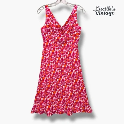 Винтажный 90-х годов Y2K Express платье размер 3/4 цветочный v-образным вырезом без рукавов оборки невежественный - Изображение 1 из 4