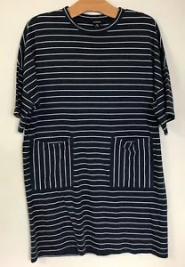 Monki Navy blue white striped dress XS Oversized Short sleeves Cotton - Picture 1 of 4