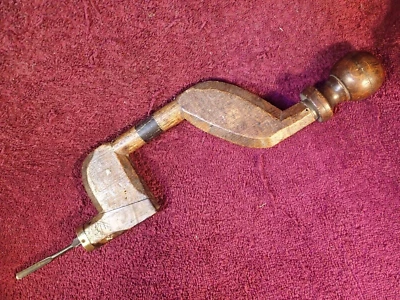 ANTIQUE HANDMADE WOOD DRILL - PURCHASED IN SWEDEN SWEDISH - Image 1 of 4