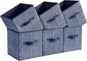 11-Inch Non-Woven Fabric Bins with Double Handles, Set of 6 Misty Blue - Picture 1 of 8
