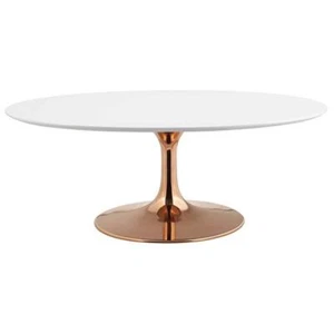 Modway Lippa 42" Oval Metal & Wood Accent Coffee Table in Rose and White - Picture 1 of 4