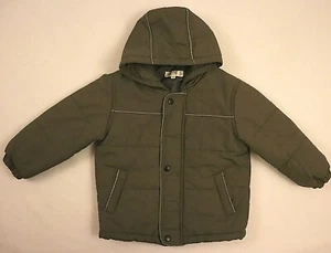 Baby Under boys Jacket Size 4 Gray Puffy Snap Button Full Zip Hoodie Cold Snow - Picture 1 of 9