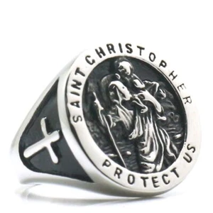 Anillo de Protección San Cristóbal - Anillos Arcángel Acero Unisex Joyería Redonda - Imagen 1 de 8