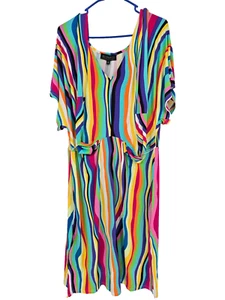 Eloquii Size 14 Dress Striped Wrap Around Rainbow Stretch Knit NWT - Picture 1 of 6