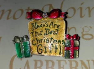 AJMC Nana's Best Christmas Gift Glittery Austrian Crystal Brooch Pin 1.5" + Bag - Picture 1 of 4