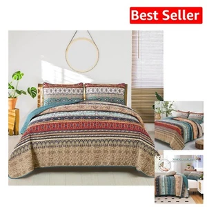 Bohemian California King Quilt Set - Cozy Microfiber Bedding for All Seasons - Picture 1 of 10