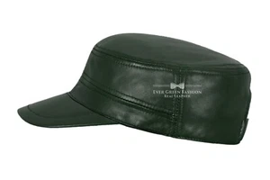 Men's Dark Green Real Leather Ivy Cap CASTRO Cap Gatsby Newsboy Golf Cap Hat - Picture 1 of 3