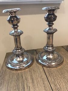 Antique 19th Century Pair Candlesticks Silver Plate On CopperOld Sheffield Plate
