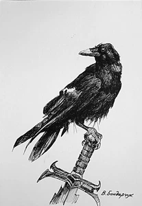 Original drawing with marker. Crow. Minimalist black and white illustration art - Picture 1 of 10