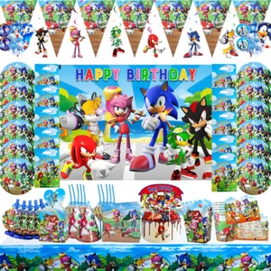 Sonic Hedgehog Birthday Party Decors Tablecloth Balloons Flag Tableware Supplies - Picture 1 of 32