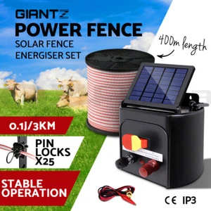 Giantz 3km Solar Electric Fence Energiser 400m Wire Tape Energizer Battery - Picture 1 of 11