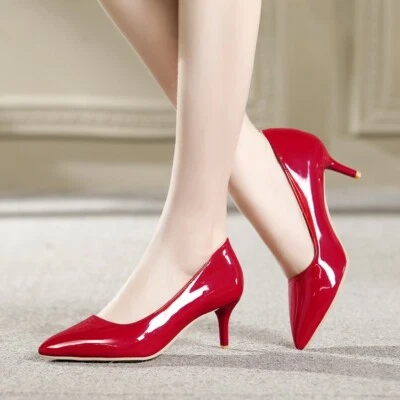 ELEGANT Women Pumps Pointy Toe Mid Heels Dress Basic Shoes Woman Big Size 3-16 - Image 1 of 4