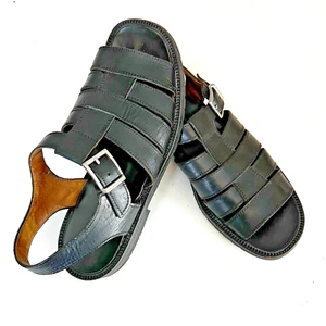 Bally Giardinetto Sandals Black Leather Open Toe Fisherman Men's 11 D Vintage - Picture 1 of 16