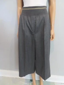 Brunello Cucinelli Gray Wool Wide-Leg Cropped Pleated Pants 44/US 8 - Picture 1 of 12